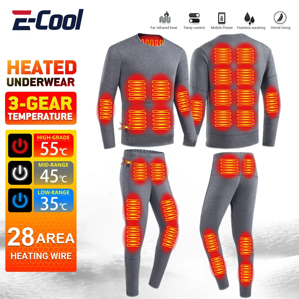 Winter Heated Jacket Men Self Heating Vest Women Heated Thermal Underwear Ski Suit USB Electric Heating Clothing Long Johns Man