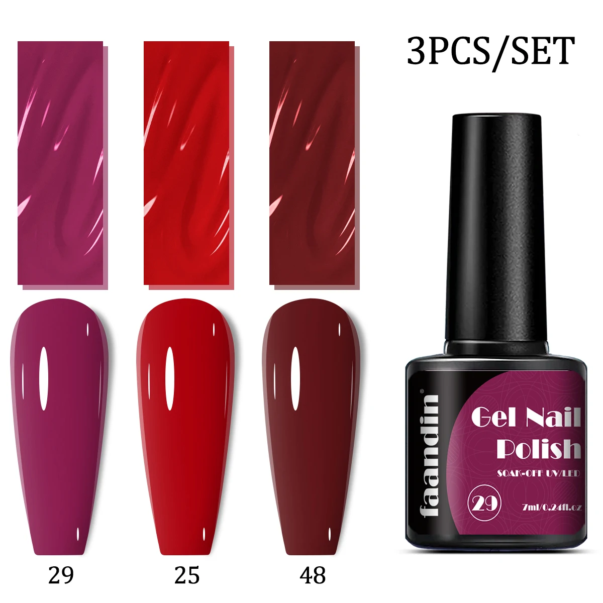 Faandin 3Pcs/Set 7ml*3 Pieces, Thicker Application for Better Results, Full Color, Solid Color Gel Nail Polish Set, Perfect Gift, Strong and Long-Lasting, Not Easy to Fade, Easy to Apply Removable Nail Polish Gel, Essential Item for Proms, Parties, Art Salons, Wholesale Nail Polish Gel for Nail Salons
