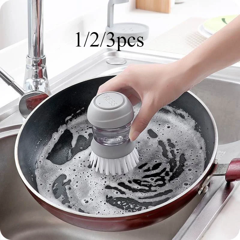 1/2/3pcsBrush press type automatic liquid washing pot brush kitchen household stove top