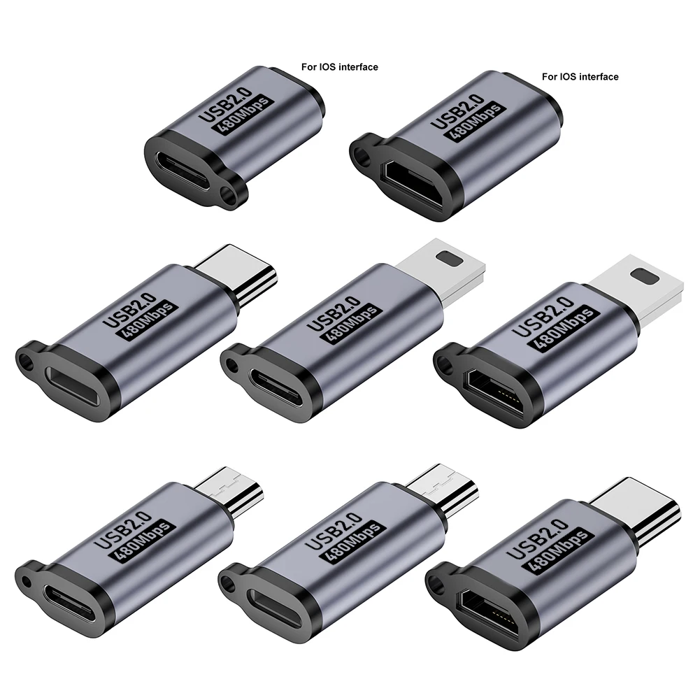 مايكرو USB/8 دبوس إلى USB C موسع التوصيل والتشغيل Type-C/Mini USB/8 Pin إلى محول USB الصغير للهاتف المحمول والكمبيوتر اللوحي والكمبيوتر المحمول