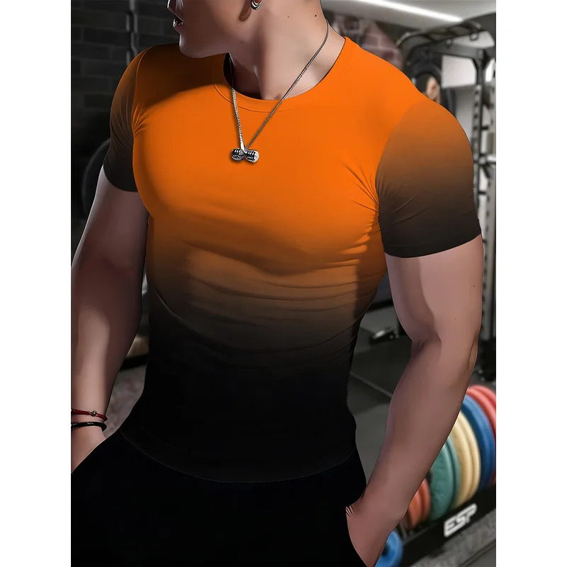 Men's round neck fitness running quick-dryingtight-fitting short-sleeved shirtTHigh-elasticity slim-fit athletic compression top