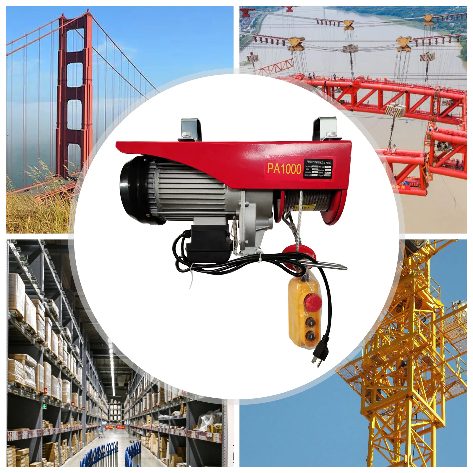 

Electric Wire Cable Hoist 2200Lbs Winch Crane Lifter With Towing Strap Sling Overhead Remote Control 110V