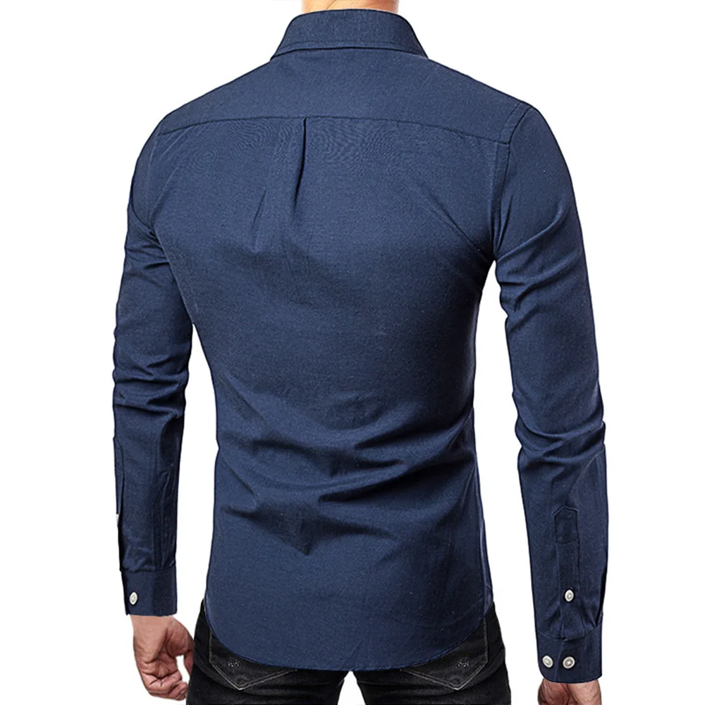 メンズスリムフィット長袖オックスフォードシャツ、カジュアルドレスシャツ、ラペルボタンカラー、白と黒