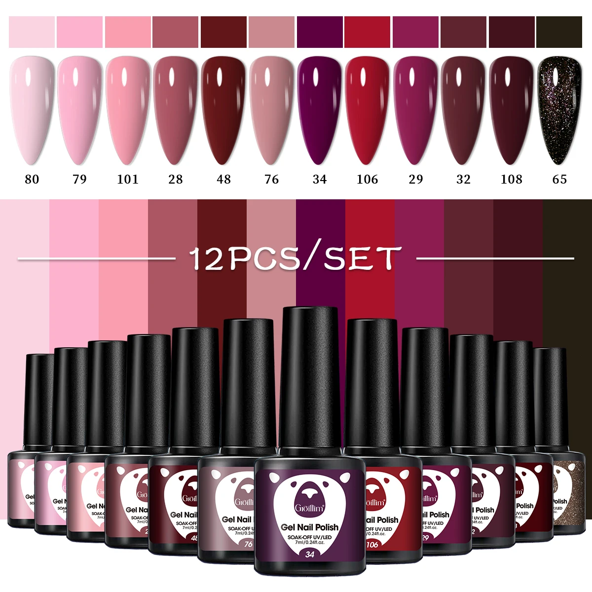 Groillim 12-Piece Gel Nail Polish Set - Dip-on LED Curing Long-Lasting Liquid Nail Polish, Semi-Permanent Dip-on/LED Clear, Suit