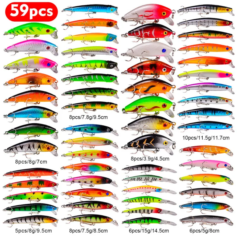 

59Mixed Minnow Rock Lure Bait Set, Plastic Artificial Bait Fishing Tackle