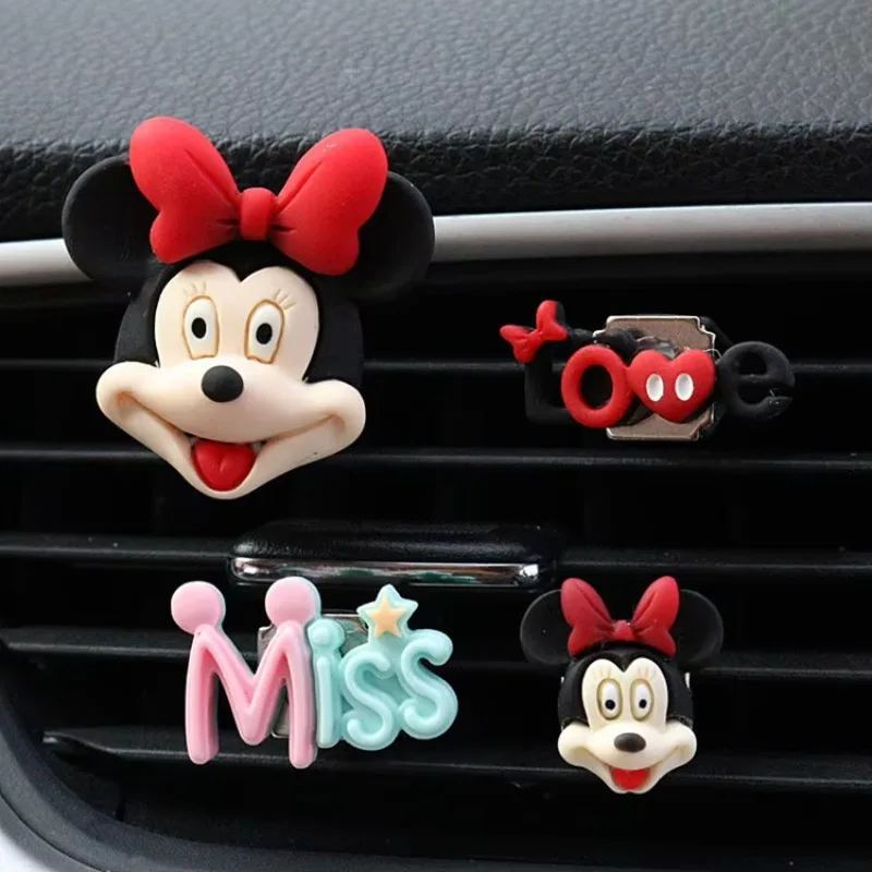 Minnie Mickey Mouse Anime Figure Car Air Outlet Vent Perfume Cartoon Ornament Winnie Bear Air Freshener Accessories Decor Toys