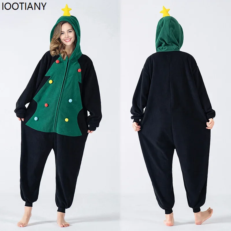 

CosplayUnisex Polar Fleece Christmas Tree Cosplay Jumpsuits Anime Cartoon Hooded Home Costumes Autumn Winter Warm Holiday Party