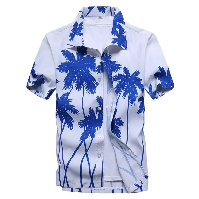 

Men Summer Hawaiian Shirts Coconut tree print Beach Shirts Short Sleeve Breathable camisa masculina Plus Size 5XL Hawaii Shirts
