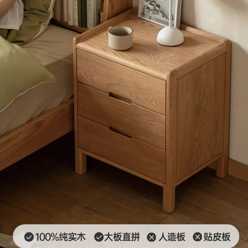 Nordic solid wood bedside table Nordic bedroom storage cabinet Modern simple locker Oak three-draw bedside cabinet