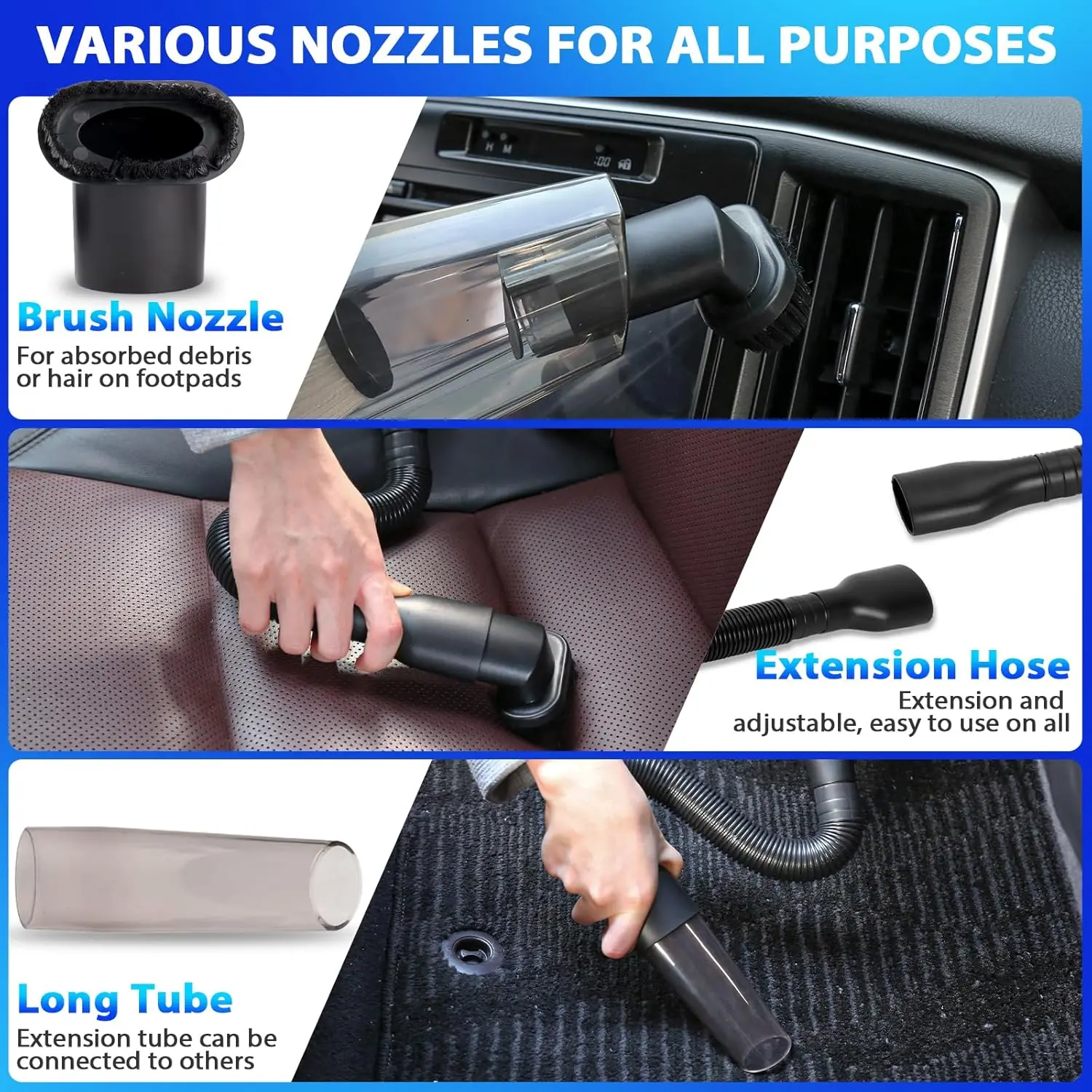 Car Cleaning Kit, 8000PA Vacuum, 7Pcs Brush Set, Gray Interior Detailing Kit