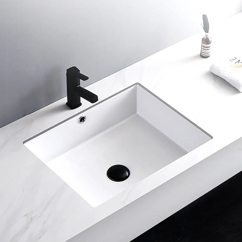 Modern Square Design Rectangle Undermount Ceramic Wash Basin Sink for Bathroom
