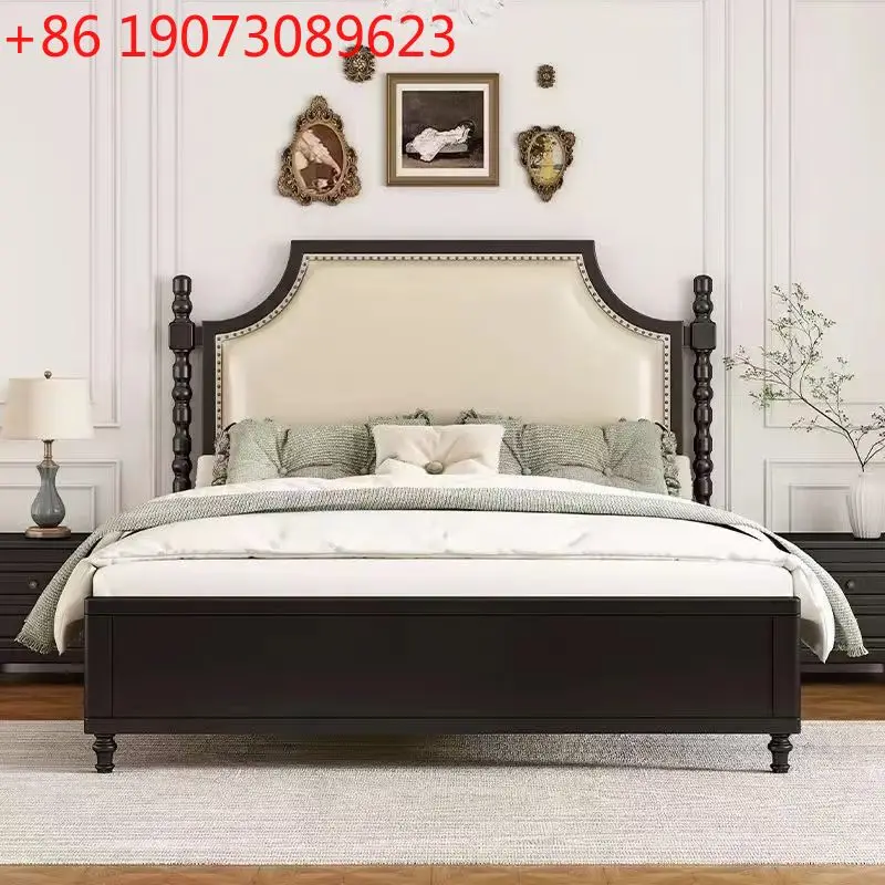 

American light luxury solid wood bed luxury double bed modern simple French bed black princess