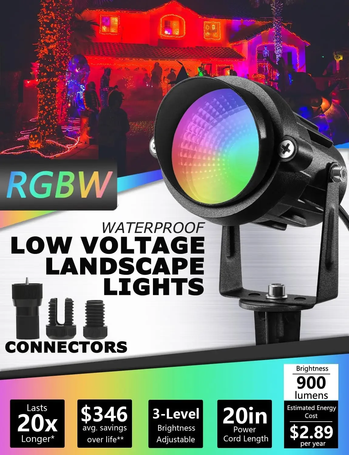 RGBW Low Voltage Landscape Lighting LED Color Changing Landscape Lights Remote Control Waterproof Spotlights Outdoor Landscaping