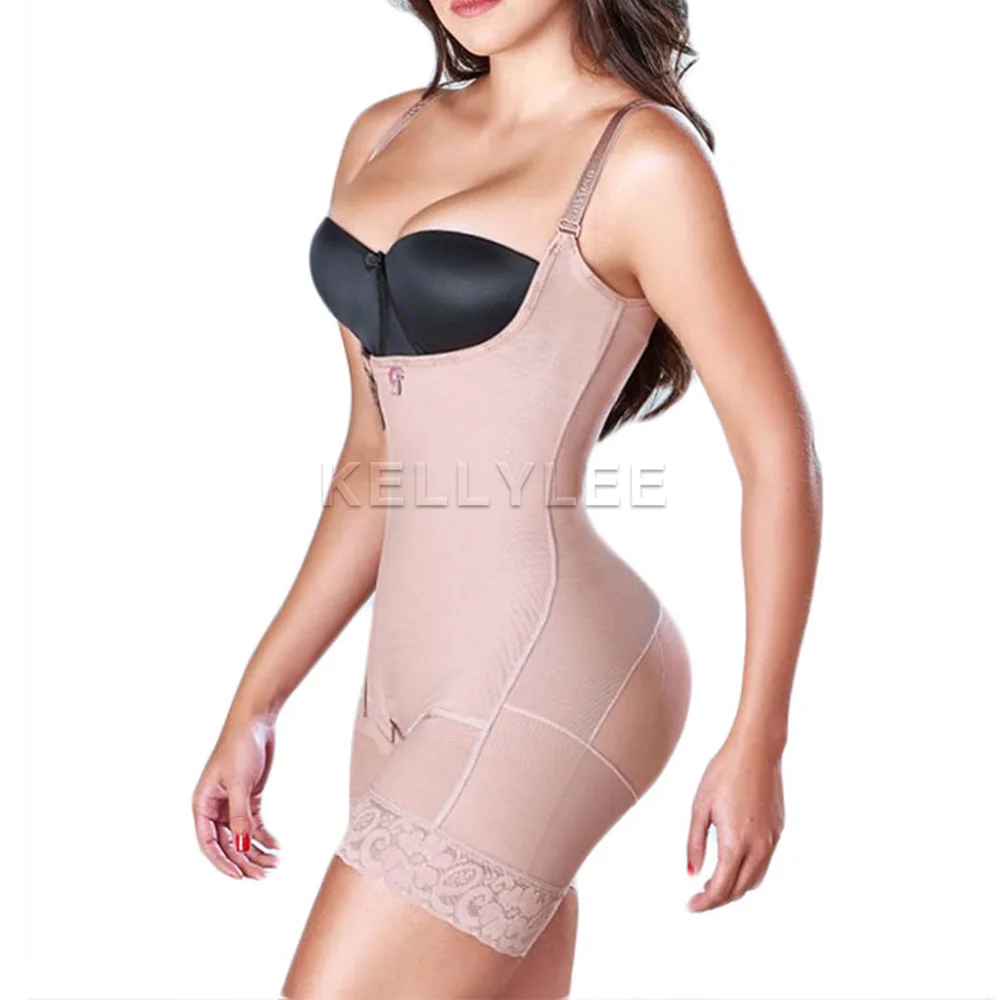 Women's Shapewear Side Zipper Tummy Control Hip Lift Lace Ajustable Shoulder Strap Bodysuit Butt Lifter Women's Underwear 2024