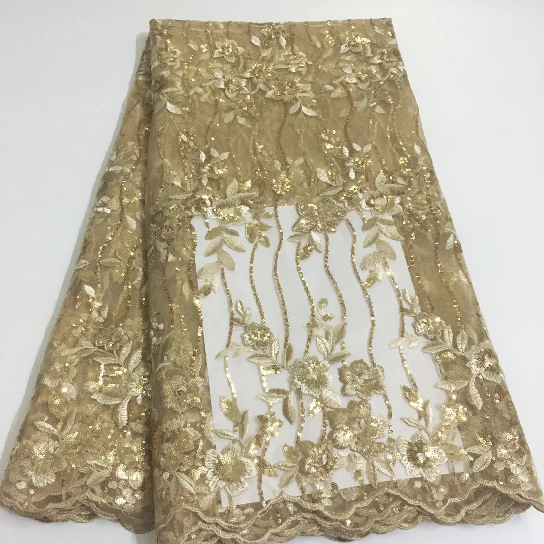 New Design Pink Gold French African Lace Fabric 2025 High Quality Sequins Nigerian Lace Fabric For Women Party Dress Sew KYX2402