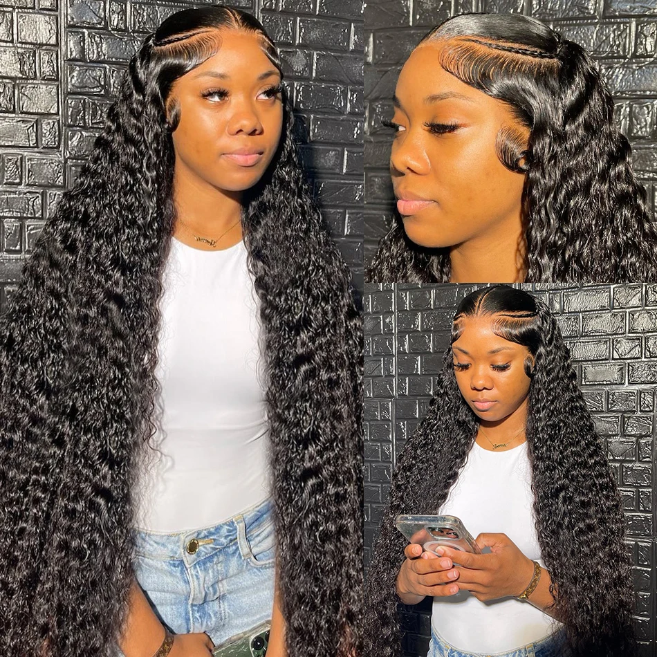 200% 13x4 Deep Wave Lace Front Human Hair Wigs Brazilian Water Wave Cheap Frontal Wig 13x6 Lace Frontal Curly Human Hair Wigs