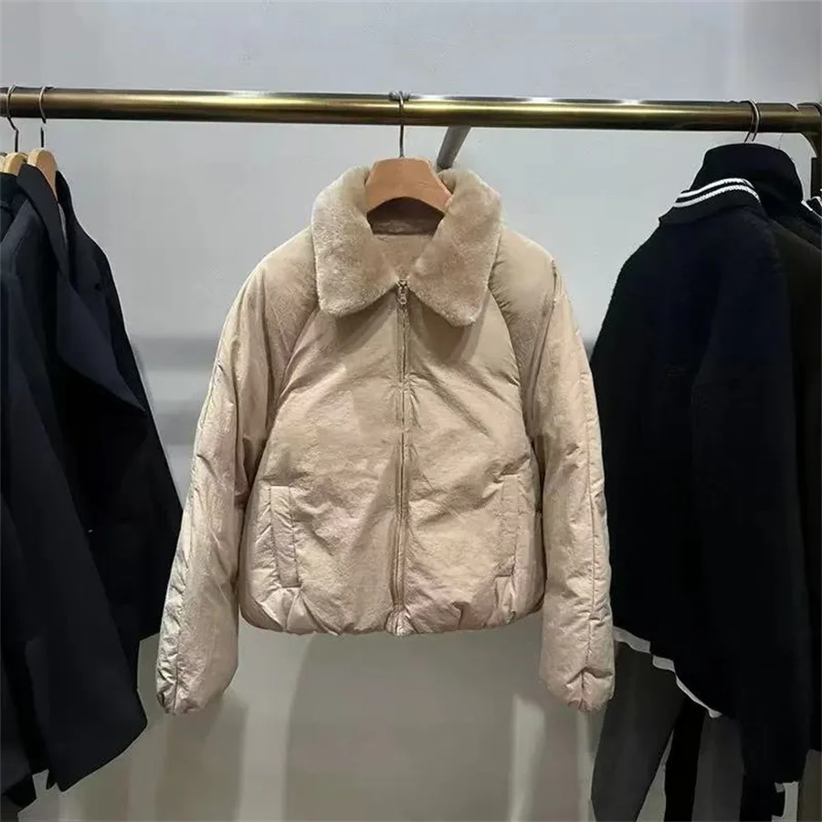 

【Подарок бесплатно】 Французская ниша 2025 осень-зима модная куртка с рукавами реглан простой воротник из искусственного меха на молнии свободное хлопковое пальто