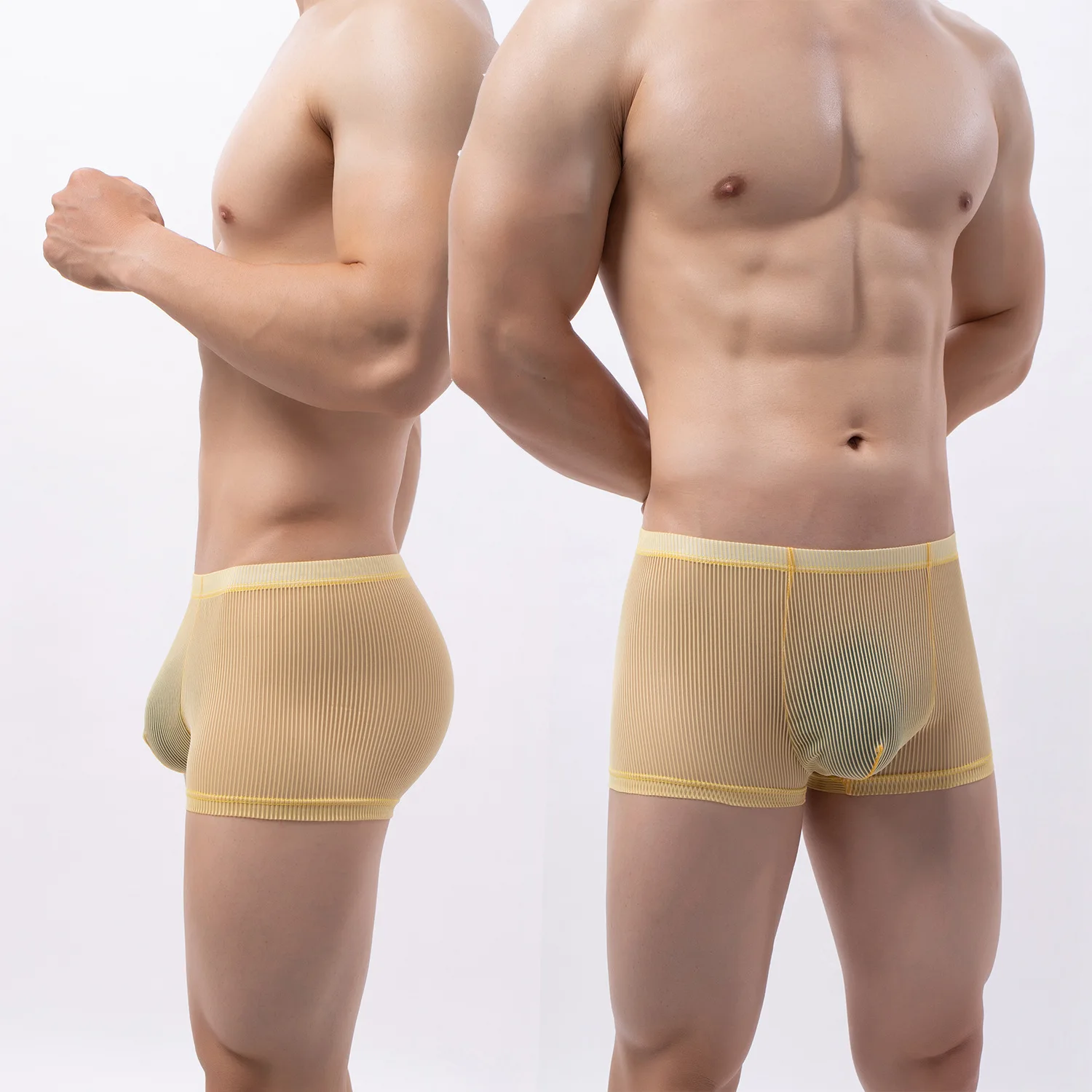 

3 Pack Mens Sexy Boxer Briefs Striped Breathable Sheer Mesh Alluring For All Seasons Daily Casual Lingerie Nightwear 5 Colors
