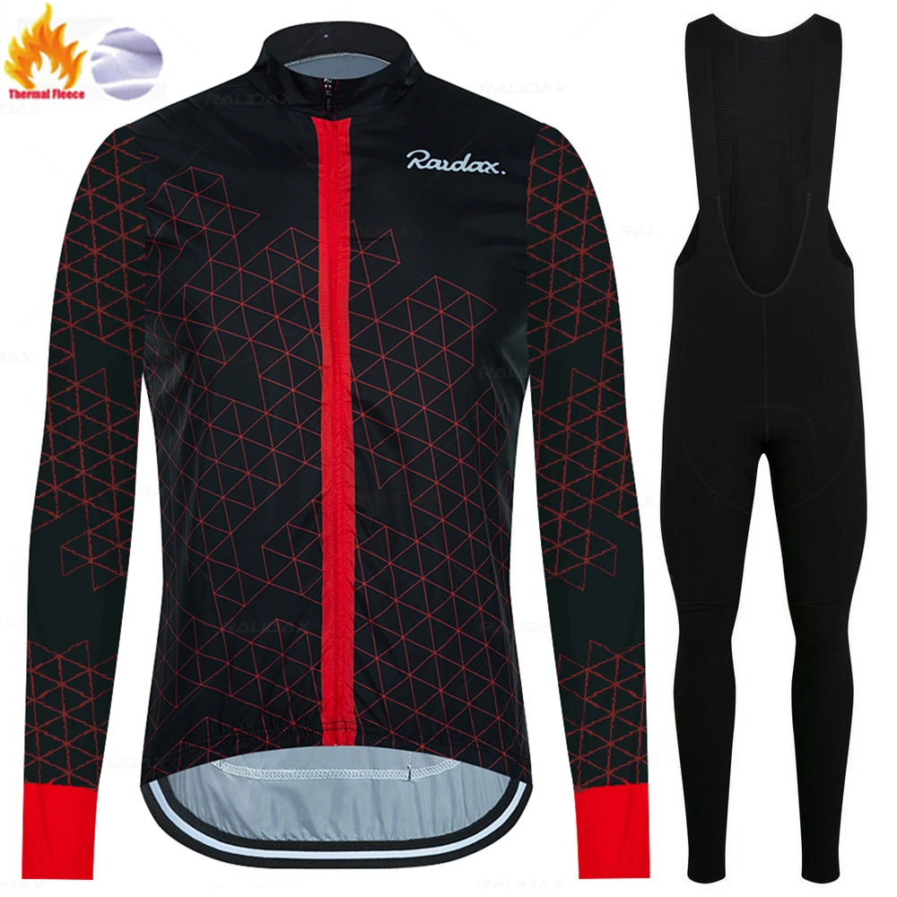 Raudax Warm Cycling Jackets 2024 Winter Thermal Fleece Cycling Clothing Men Long Sleeve Jersey Suit Outdoor Riding Bike Clothes