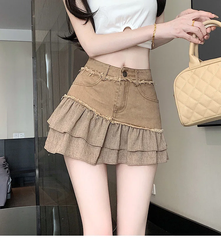2026 New Summer Women Denim A-Line Skirt, Anti-Chafing Short Layered Cake Skirt, Slim Bodycon Mini Skirts In Stock