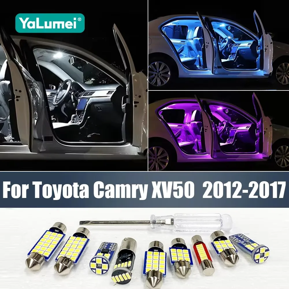 For Toyota Camry 50 XV50 2012 2013 2014 2015 2016 2017 7PCS Car LED Interior Dome Reading Lamps Vanity Mirror Lights Trunk Bulbs