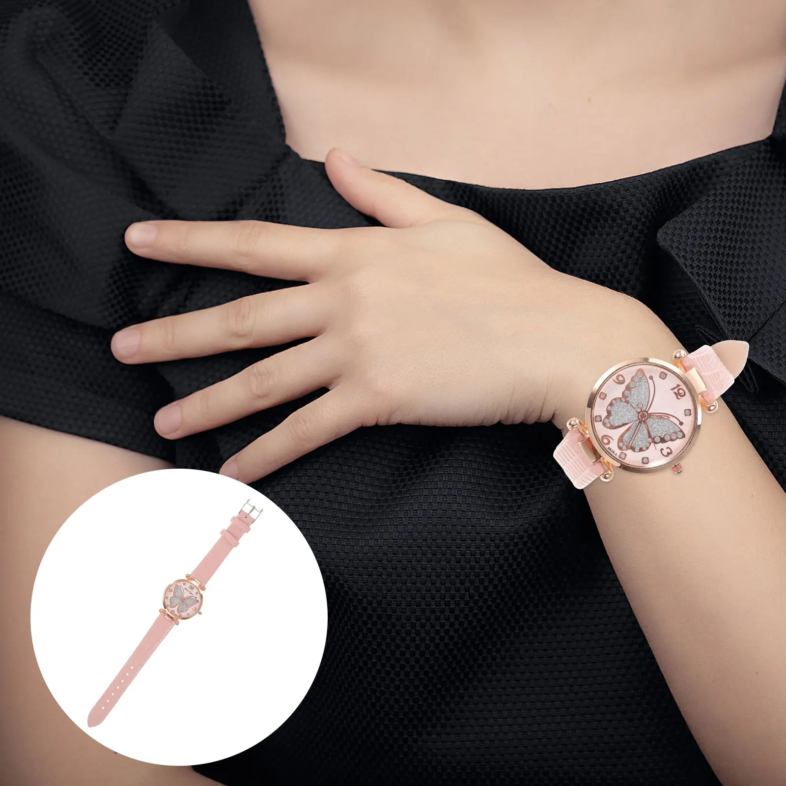 

Glitter Butterfly Watch Women Elegant Lightweight Stylish Wristwatch Leisure Exquisite Pu Nurse Lady's Quartz for Female