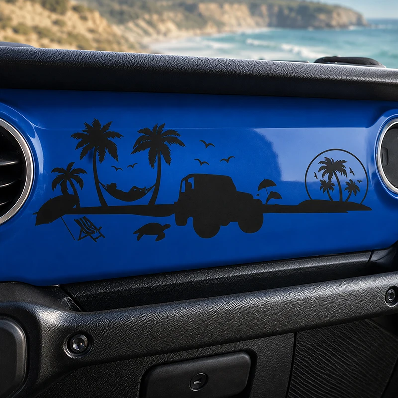 Beach Jeep Palm Tree Turtle Landscape Car Accessories Car stickers Decoration Dashboard Interior Styling Waterproof Vinyl Decals view 6
