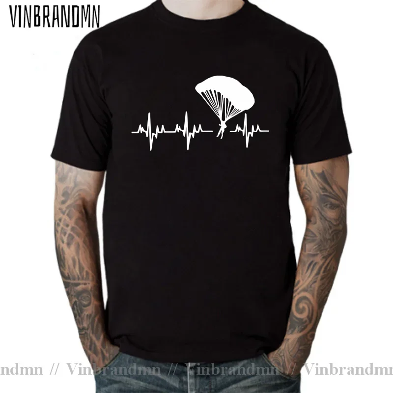 Comic Paragliding heartbeat T shirt men Funny Parachute Pulse T-shirt Paraglider man best gift tee shirt Skydiving Pilot tshirt