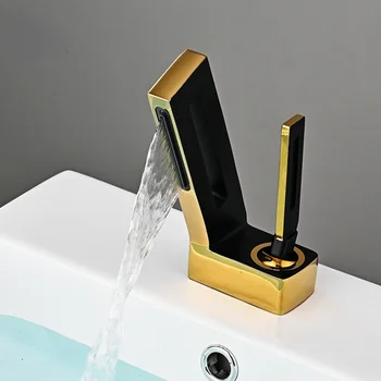 욕실 단일 손잡이 폭포 수도꼭지, 냉온수 혼합 탭, 단단한 황동, 속이 빈 창의적인 디자인, 싱크대 물 수도꼭지