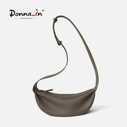 Donna-in Genuie Leather Hobo Chest Bag for Women Men Natural Cowhide Sling Crossbody Bag Full Grained Minimalist with Wide Strap