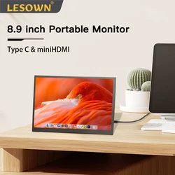 LESOWN 와이드 터치스크린 휴대용 미니 모니터, 8.9 인치 LCD 스크린, HDMI IPS, 1920x1200, USB C 보조 모니터, 스피커 포함