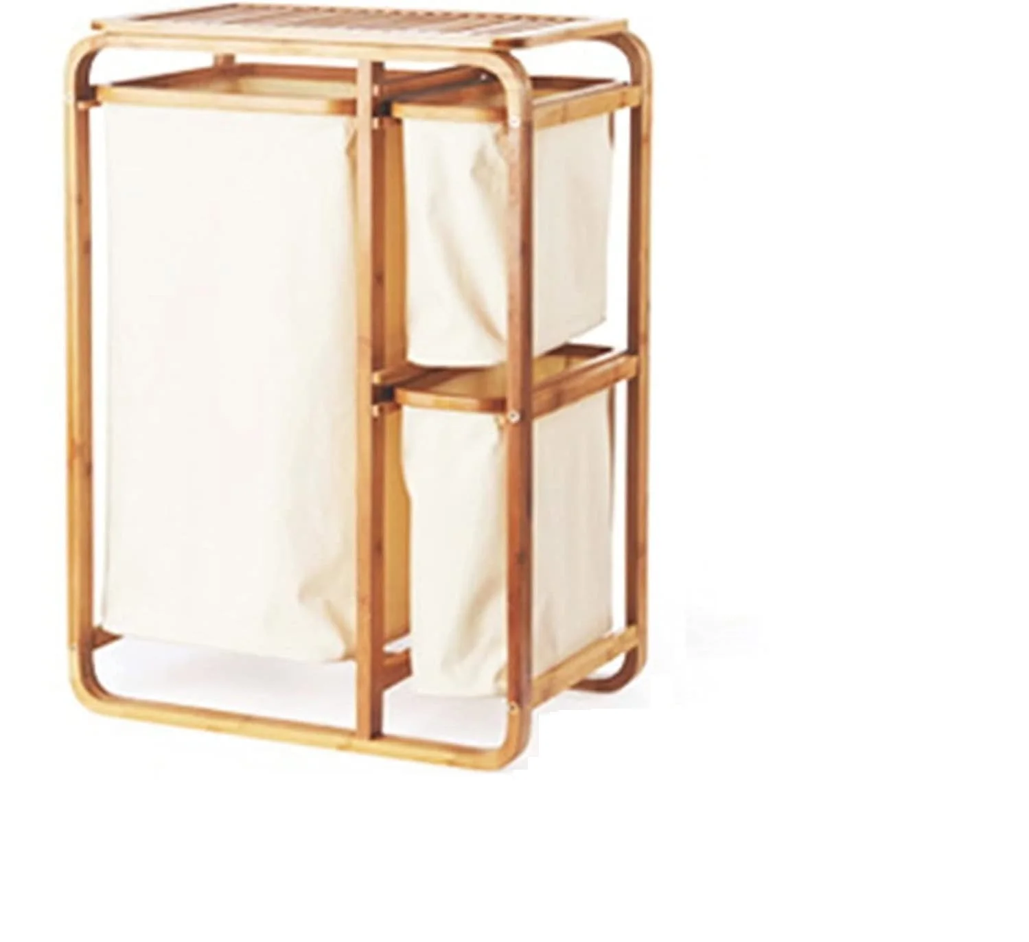 

！@Combohome High End Home Hotel Laundry Basket Bamboo Frame Clothing Storage Hamper 3 Compartment Laundry Basket for Dirty Cloth