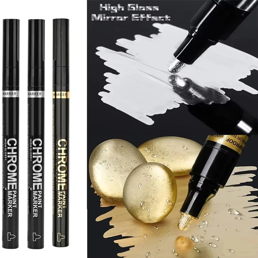 1-12 Stück Chrom-Spiegelmarker-Set Wasserfeste DIY Reflektierende Farbstifte Gold Silber Marker Modellmalerei Kunstmarker Zubehör