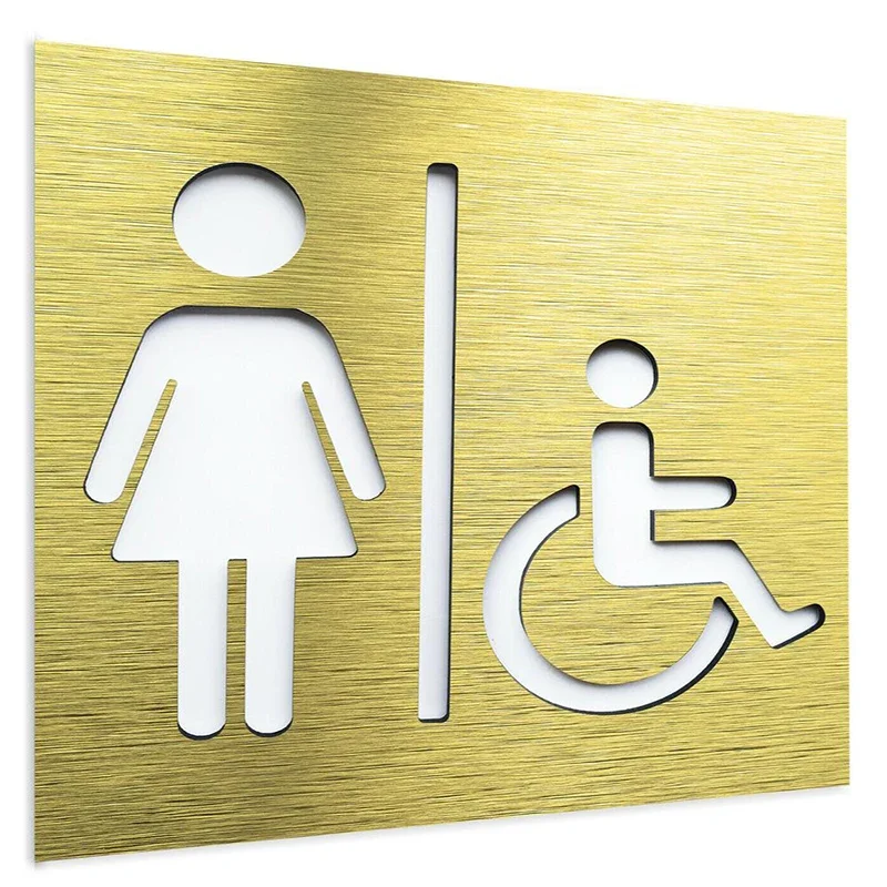 Customized Composite Aluminum Board Female Handicap Bathroom Sign Wheelchair Restroom Apartment Door Number Sign