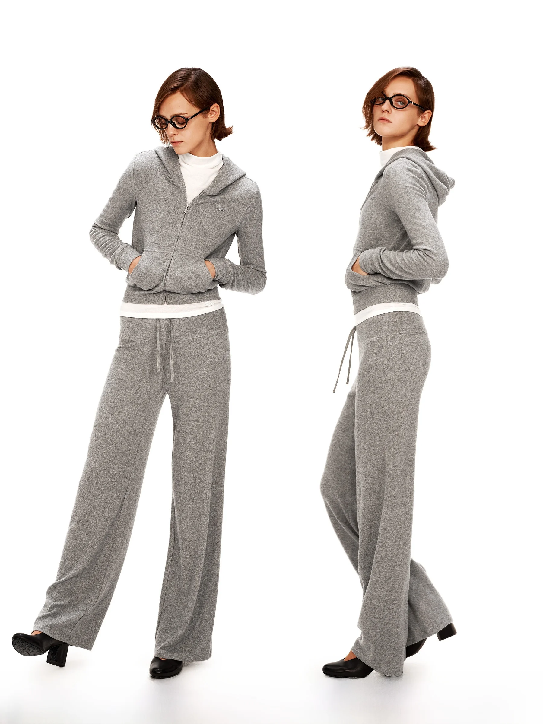 

PUKI Lazy Girl Set Skin-friendly ort Outerwear Elastic Wide Leg Pants Casual Sle Two-piece Spring Adult Faion Set