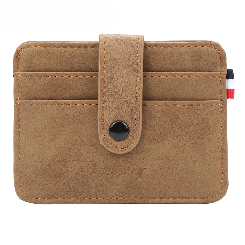 

New Men's Small Card Bag Nubuck Leather Retro Credit Card Cover with Thin Buckle Mini Card Clip