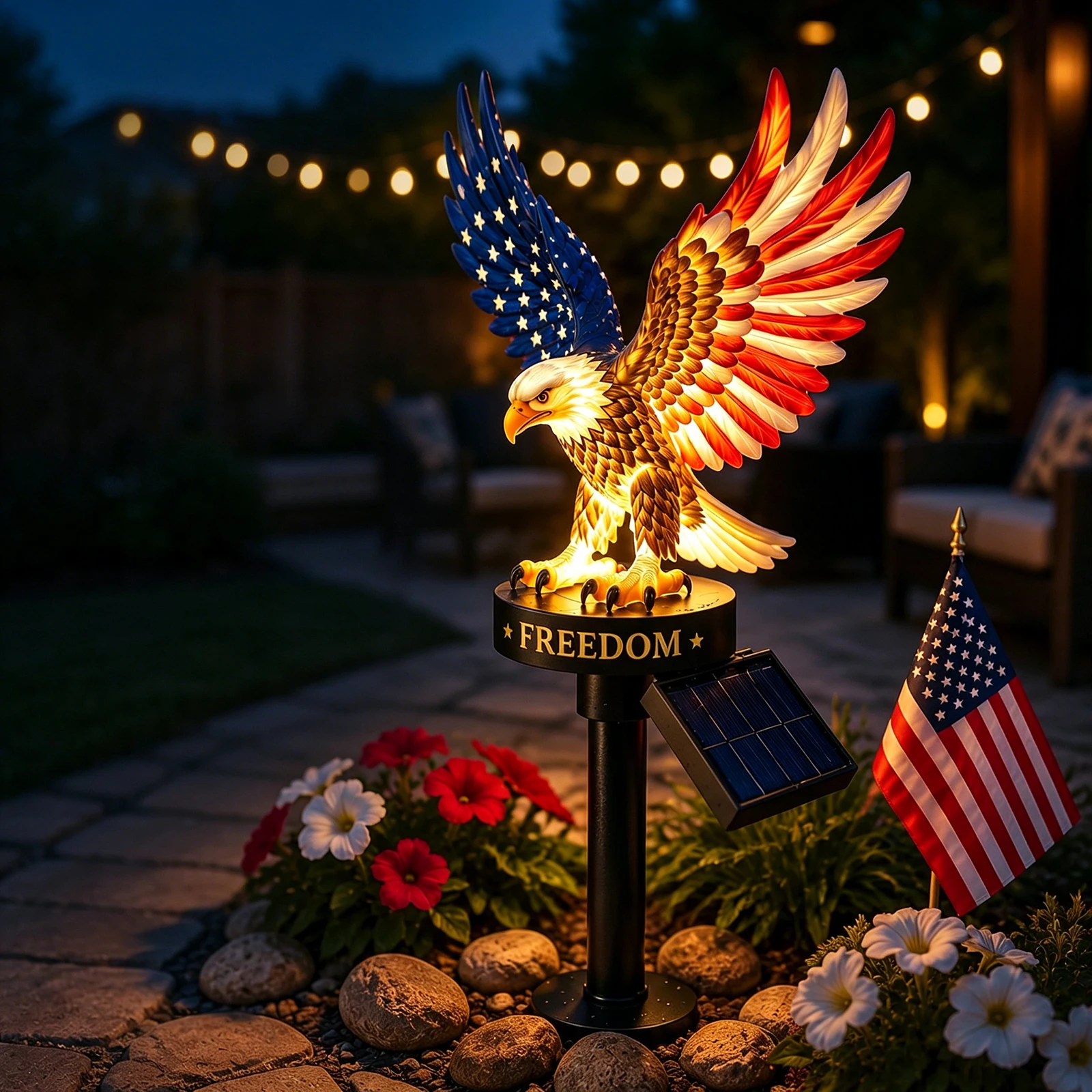 Solar Powered Personalized Eagle Garden Light 9.84in America 250th Anniversary Garden Lights Patriotic Memorial Day Light Decor