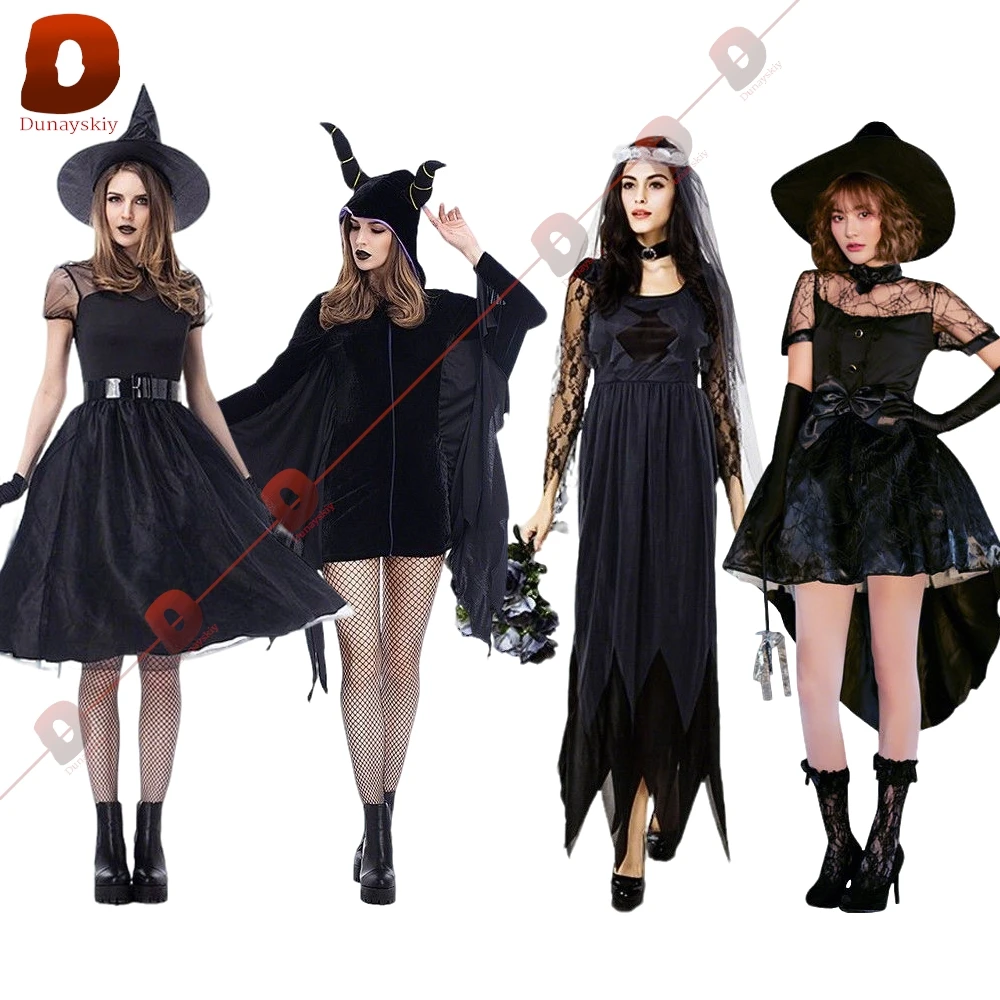 

Halloween Witch Cosplay코스프레 s Adults Kids Parent-Child Black Witch Dress Uniform Women Girls Halloween Dress Up Party Outfits