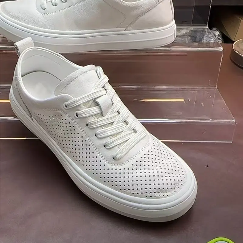 Fashionable Summer Breathable Soft Leather Men's Casual Shoes Hollow out Design Versatile Comfortable Sports Sneakers