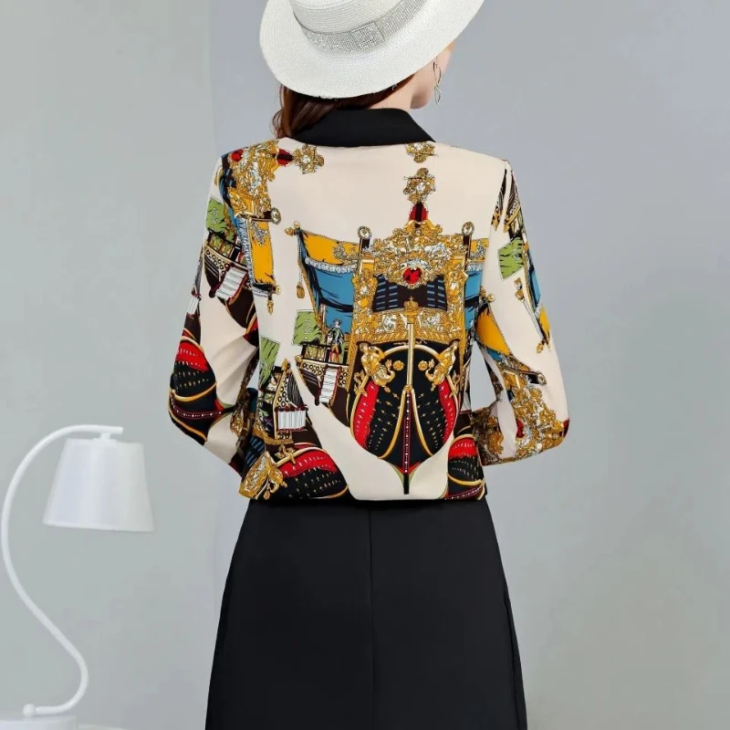 Spring Autumn New Turn-down Collar Long Sleeve Fashion Shirt Women High Street Printing Button Cardigan Elegant All-match Tops