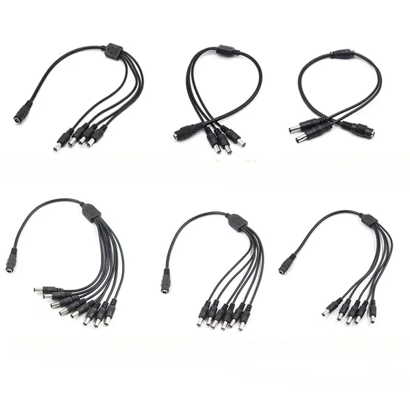 12V DC Power Supply Cable Kit for CCTV Security Camera Router LED Strip - Centralized Multi-Port Adapter with Extension Cord