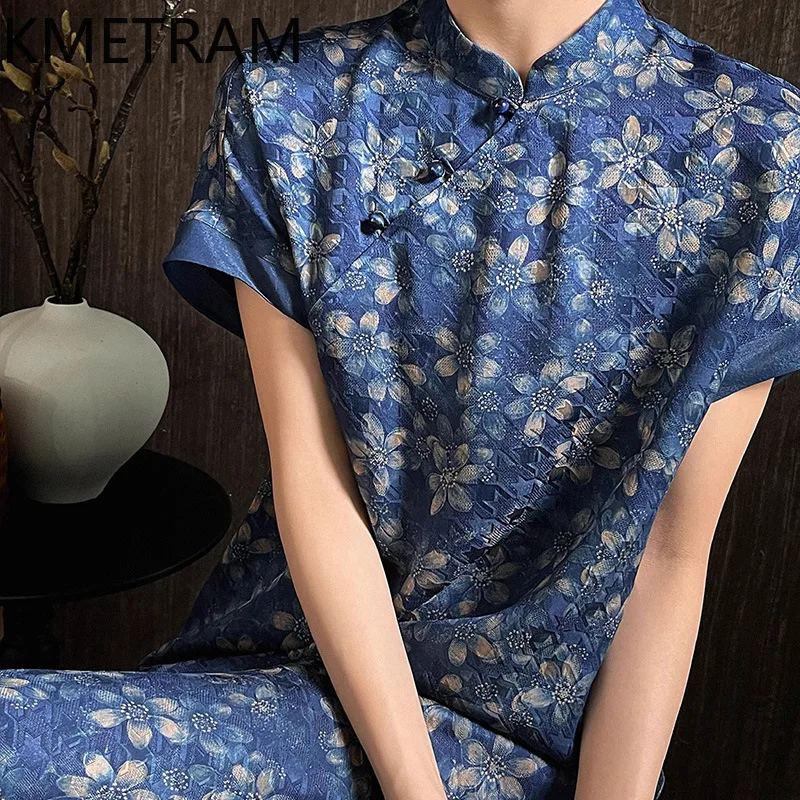 KMETRAM 100% Real Mulberry Silk Summer Dresses for Women Xiangyun Sha Midi Dress New Chinese Style Frocks Woman Clothes 2026 원피스