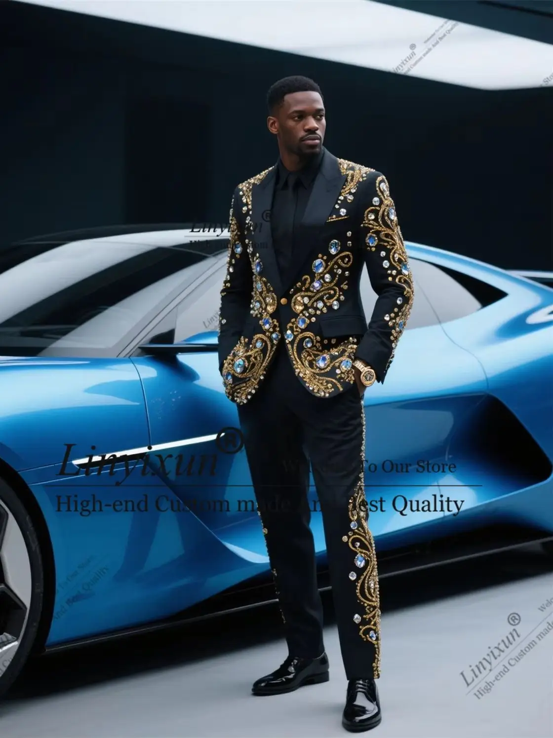 

Luxury Style Diamond Ornament Men Suits 2 Pieces Groom Male Blazers Slim Fit rajes para hombre Customized Wedding Tuxedos