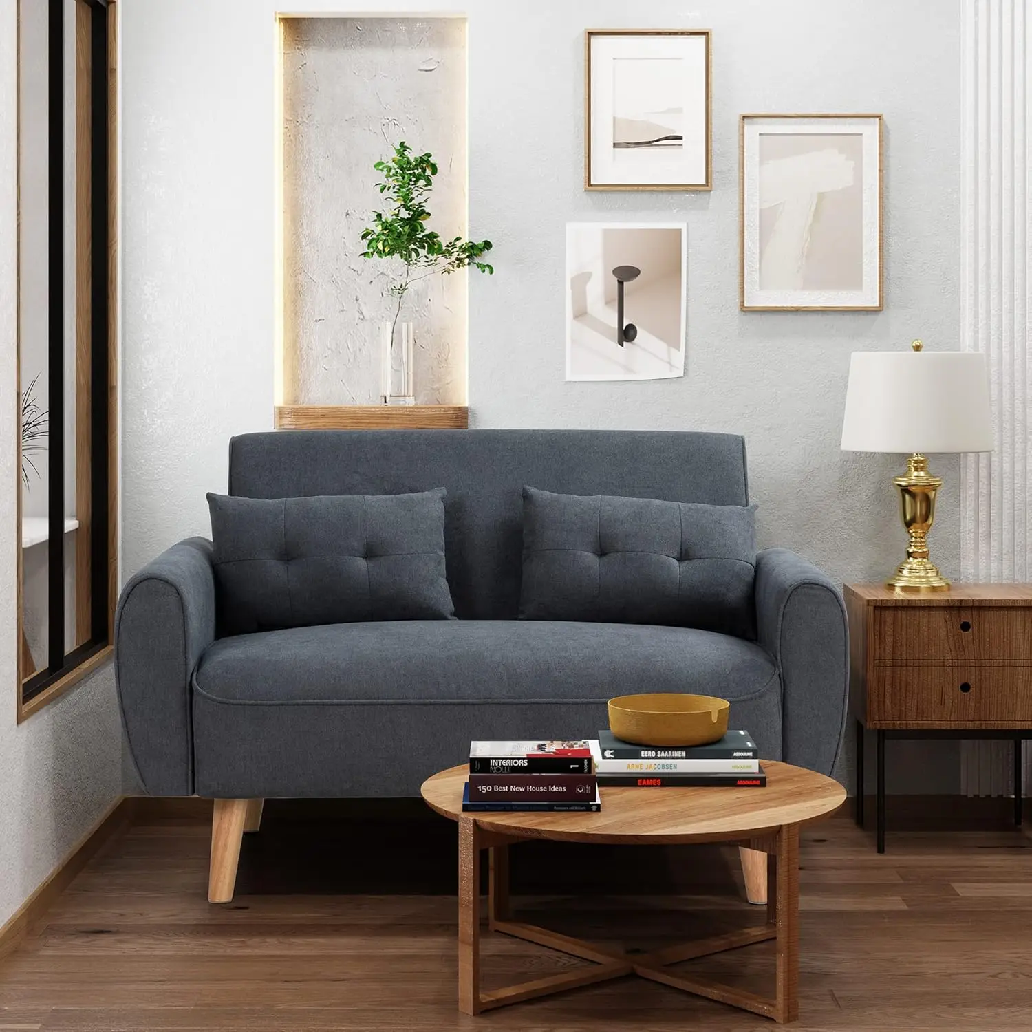 

Small Modern Loveseat Couch Sofa, Mid Century Fabric Upholstered 2-Seat Sofa Couch Love Seats Furniture for Small Space