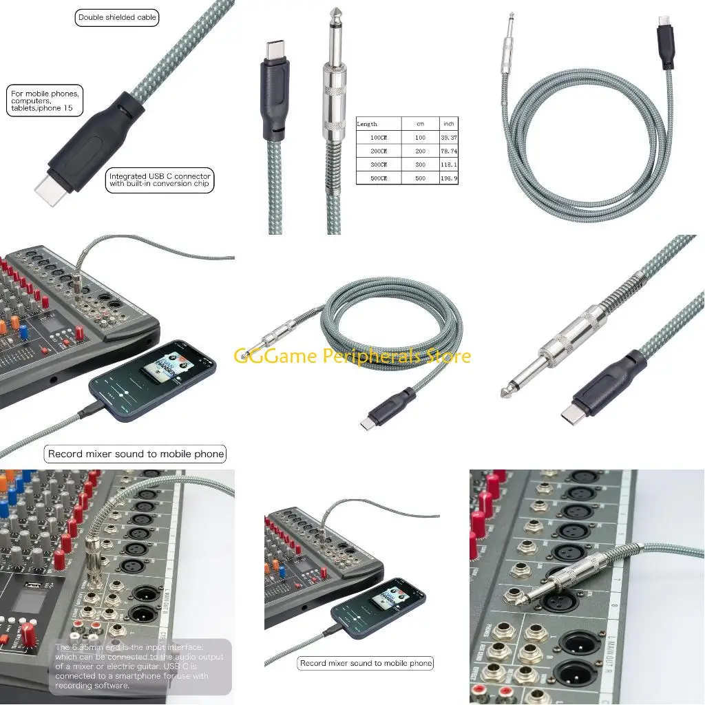 U55B USB C to 6.35mm Stereo Cable USB Type C to 6.35mm Cord for Smartphones Tablet Laptop Link Amplifier Mixing Console Mixer