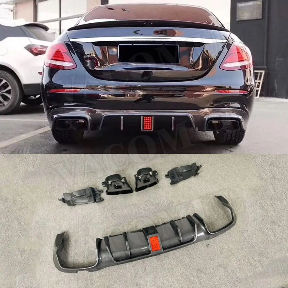 

VACOMUL Carbon Fiber Rear Diffuser with LED Brake Light Exhaust Muffler Tips for Benz E Class W213 E200 E300 E63 AMG 2017-2019