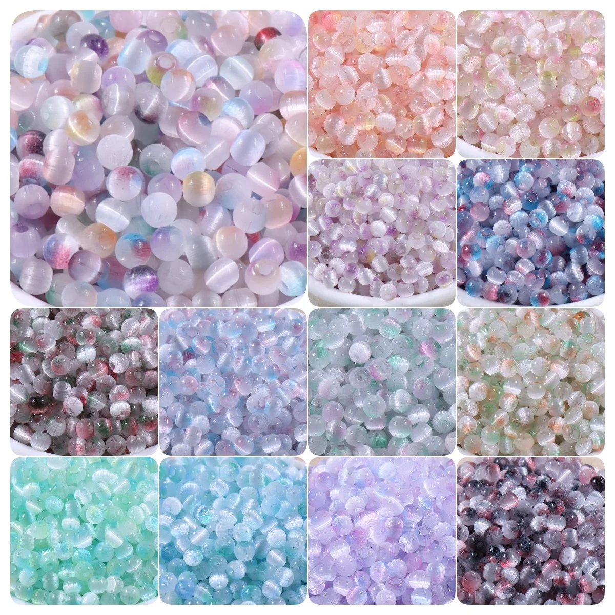 Contas de vidro olho de gato de 4mm, super excelentes, com gradiente de duas cores, acabamento escovado, tipo arroz, acessórios soltos para artesanato DIY.