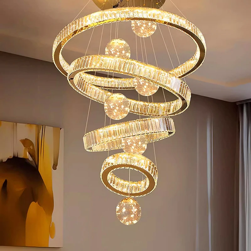 Imagem -03 - Modern Crystal Chandelier For Home Decoration Stair Pendant Lamp Living Room Pendant Lights Iluminação Interior