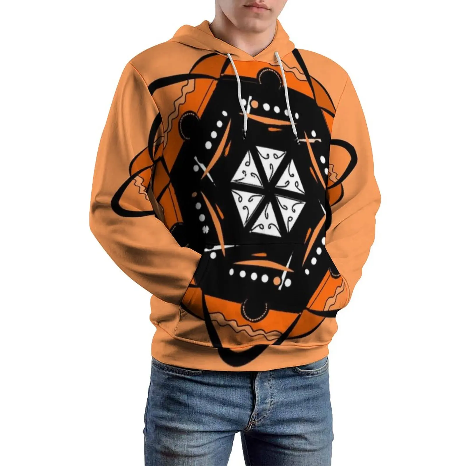 

Orange Star Mandala Pizza Loose Hoodies Fast Food Popularity Culture Y2k Hoodie Long-Sleeve Oversized Street Style Design Tops