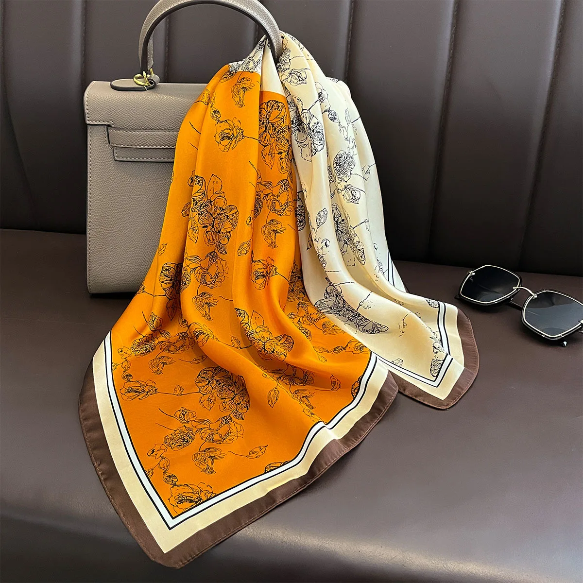 Pañuelos cuadrados de seda con estampado Floral para mujer, pañuelos para la cabeza, corbata para el cuello, Foulard de verano, Hijab, pañuelo para mujer, 70x70cm